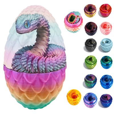 3D Printed Snake Toys, Flexible 3D Eco-Friendly Animal Toy, ADHD Fidget Snake, Unique Desk Pet for Collectors, Stress Relief & Home Decor (Candy Color Egg, 11.8')