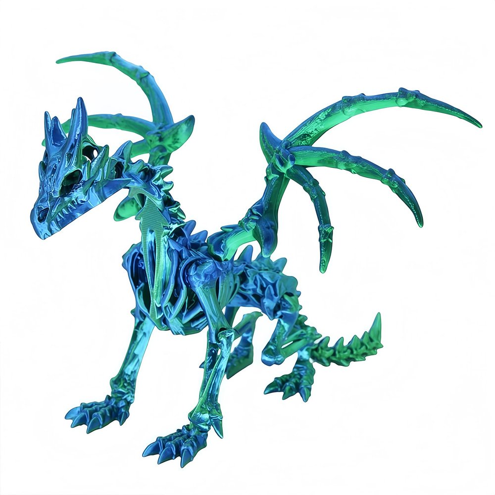 3D bone spined pterosaur, 3D printed dragon, 3D printed flying dragon with wings, 3D printed dragon toys - suitable for home office decoration and administrative desk pets (Blue-Green(11.81IN))