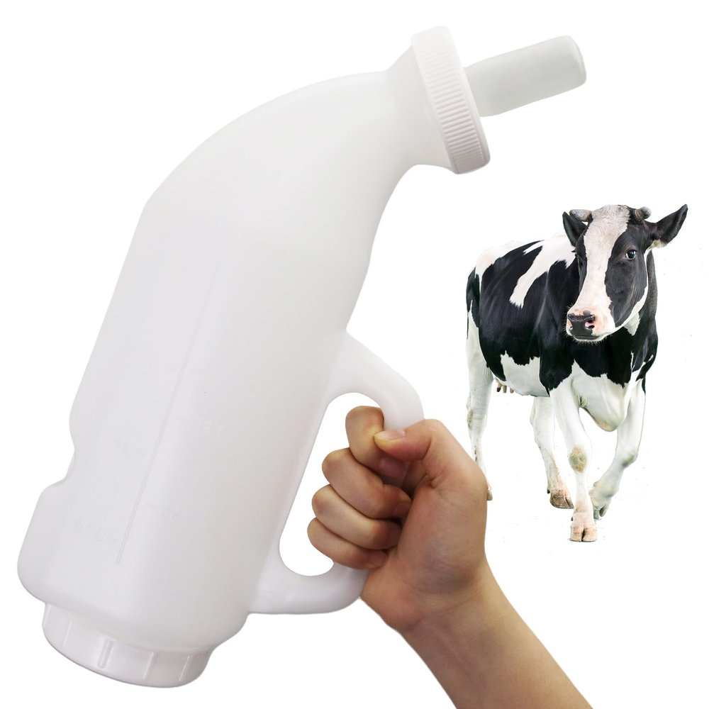 2.64 Quart High-Capacity Horizontal Milk Bottle Calf Feeder Bottles with Handle and Silicone NippleFarm Cow Milk Feeder, Livestock Supplies (White)