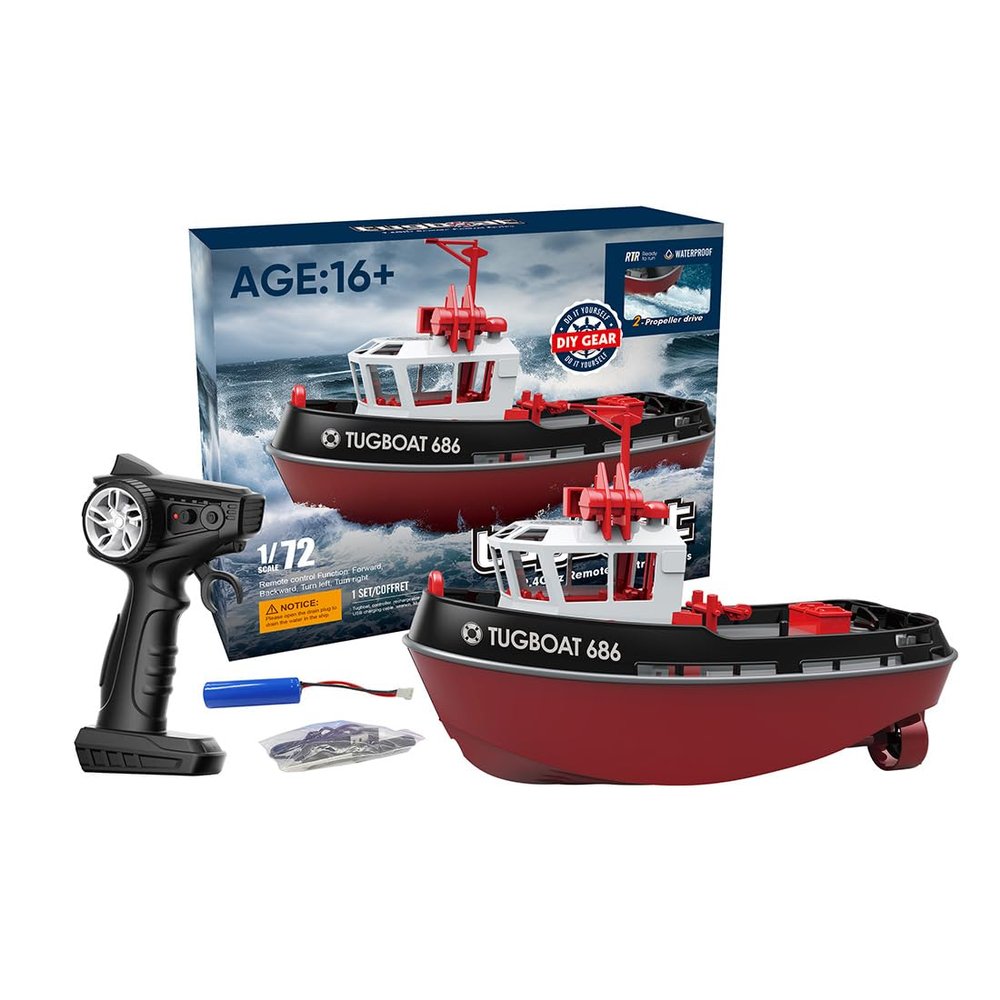 StrucToys RC Tugboat for Pool Lakes, 1/72 Scale 2.4Ghz Remote Control Mini Roat, 8km/h, 15mins Using Time