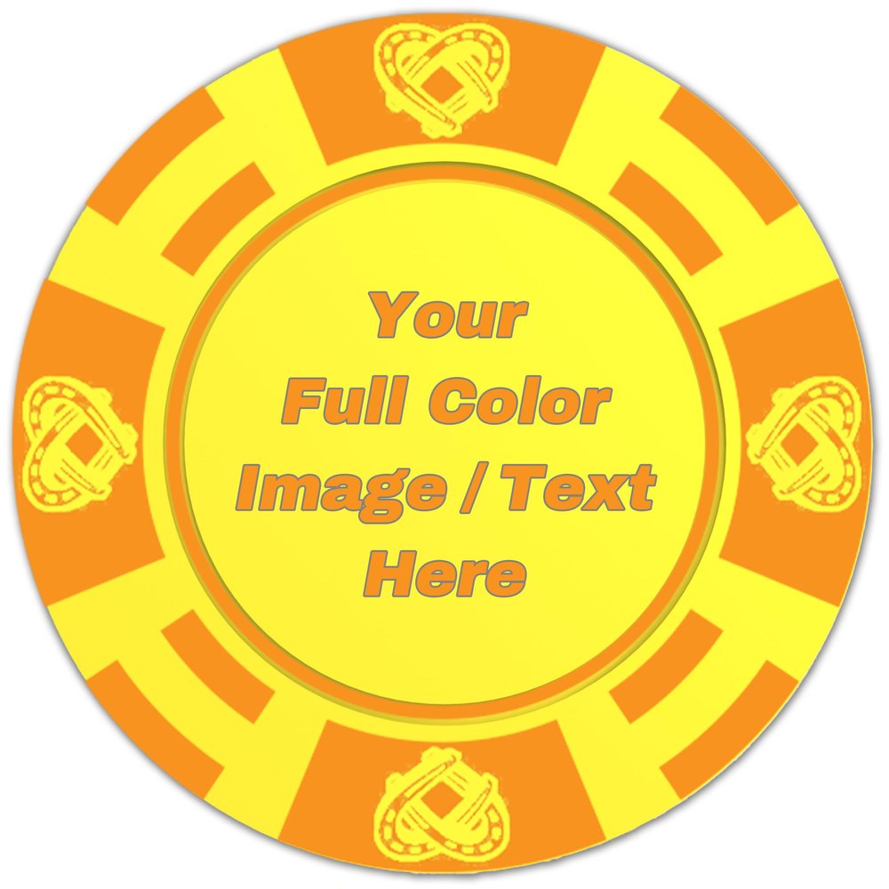 Lareyork 100 Custom Poker Chips, Personalized Plastic Drink Tokens with Your Logo, Image, or Text, Double-Sided Printed Chips for Bars, Casinos, Weddings, Parties, Business and Events (Yellow)