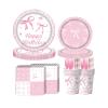 120Pcs Party Plates Pink Bow Plates Pink Party Decorations Bow Birthday Plates and Napkins cups straws Bow Decorations for Party Coquette Birthday Decorations view 1
