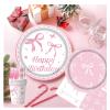 120Pcs Party Plates Pink Bow Plates Pink Party Decorations Bow Birthday Plates and Napkins cups straws Bow Decorations for Party Coquette Birthday Decorations view 3