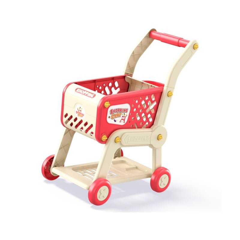 Plastic Height Adjustable Role Play Kids Shopping Cart Toy Without Accessories (RED)