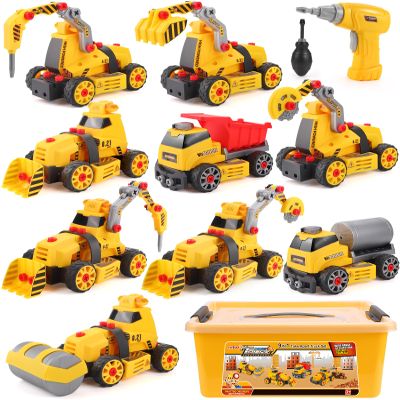 FLY2SKY Construction Toys for 3 4 5 6 7 8 Year Old Boys 9 in 3 Take Apart Toys with Electric Drill Take Apart Truck Set DIY Engineering Building Toy Push & Go STEM Toy Gift for Boys Toys Age 6-8