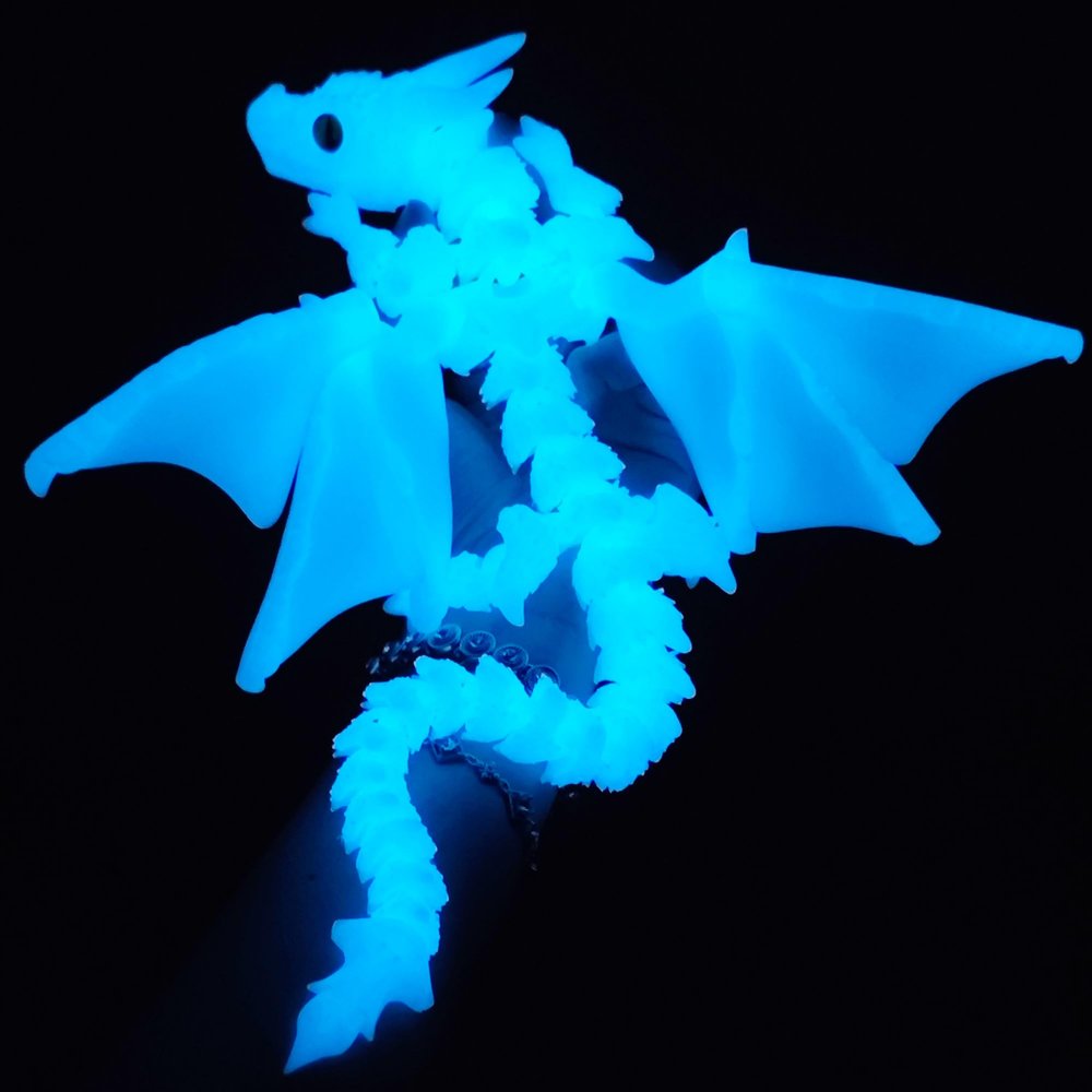 WUQIREN 3D Printed Dragon with Wings, 3D Printed Animals Toys, Fidget Dragon Toys, Flexible Articulated Winged Crystal Dragon Model, Desktop Pet Decor, Dragon Gift for Kids & Adult (Luminous-Blue)