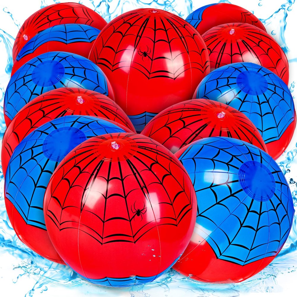 12 Pack Spider Theme Beach Ball - 9.84" Bulk Inflatable Beach Balls for Summer Water Games Pool Games, Blue and Red Spider Web Birthday Party Decorations Favors Supplies, Graduation Decorations 2026