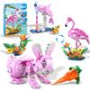 HOGOKIDS 3 in 1 Pink Flamingo Building Set with Flowers, Animal Figure with 3 Building Options - Flamingo, Bunny, or Dolphin, 558PCS Creative Easter Birthday Gift, Learning Toy for Kid Girl Boy Age 6+ view 1