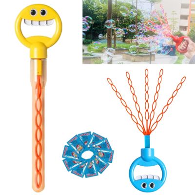 32-Hole Five-Claw Bubble Wand, 5 Claw Smiley Bubble Stick, Bubble Claw Wand, Smiley Face Bubble Claw Wand, 5 Claw Bubble Wand, Bubble Machine for Summer Outdoors with Bubble Liquid (Yellow)
