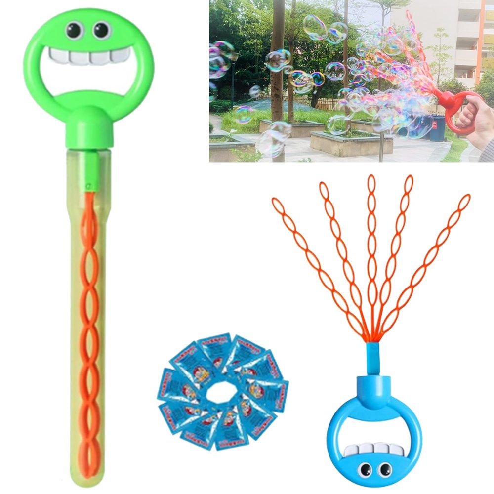 32-Hole Five-Claw Bubble Wand, 5 Claw Smiley Bubble Stick, Bubble Claw Wand, Smiley Face Bubble Claw Wand, 5 Claw Bubble Wand, Bubble Machine for Summer Outdoors with Bubble Liquid (Green)