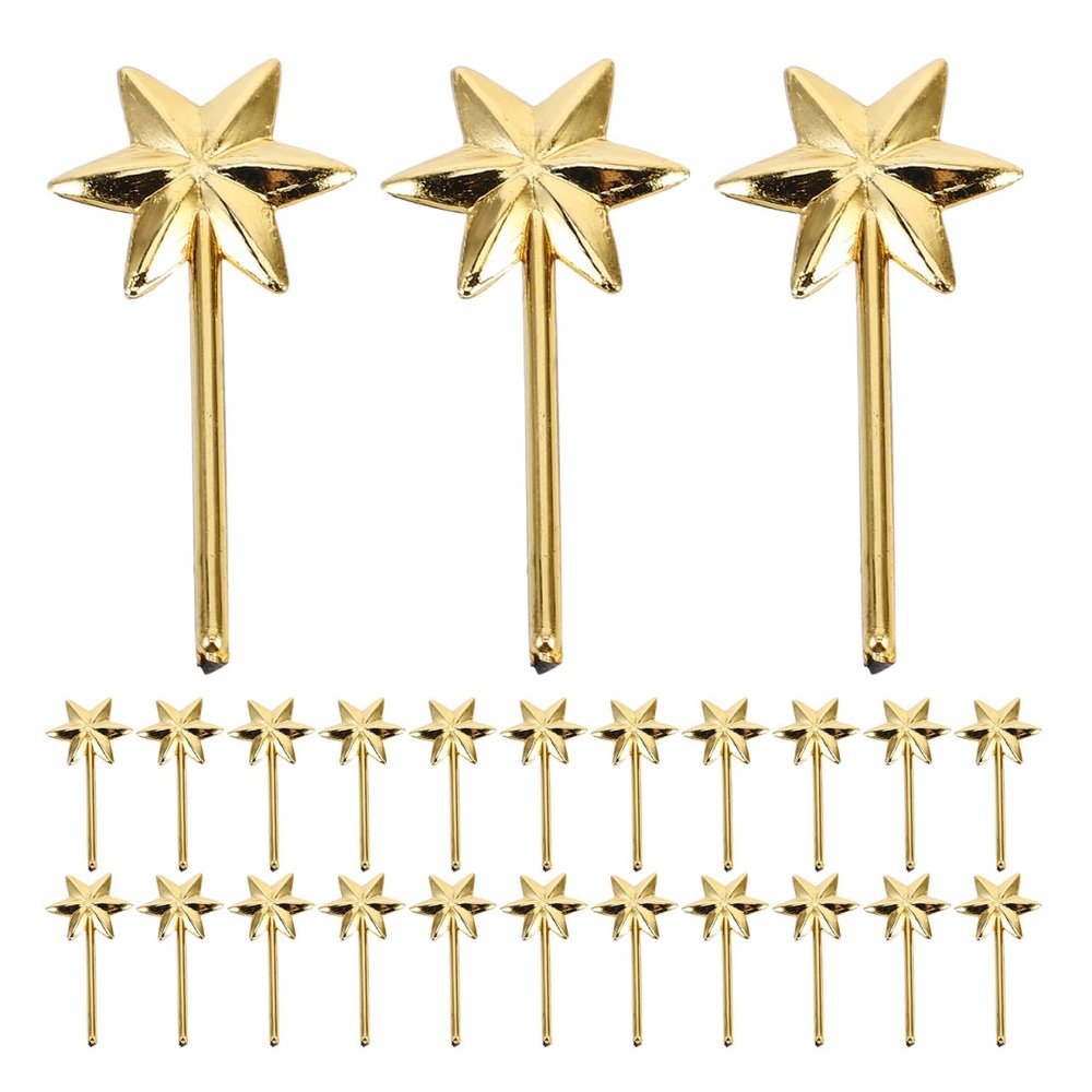 50 Pack Mini 6-Pointed Golden Star Sticks - Small Wand Decorations for Crafts, Party Decor & Christmas Tree Ornaments