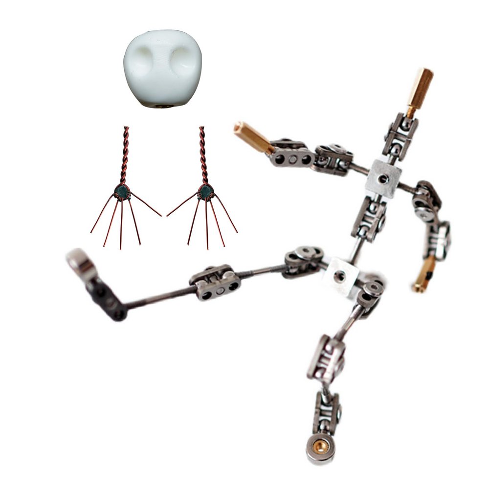 BAIYITONGDA 12CM-18CM Metal Puppet Figure with Hands and Skull,DIY Stop Motion Animation Armature Kit, Metal Skeleton for Character Design Creation,16cm