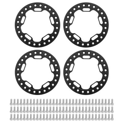 4pcs Wheel Outer Beadlock Ring 1.9 Inch Replacement Rings for 1/10 RC Cars Suitable Axial SCX10 90046 4 1.9 Inch Wheel Hubs (Black)