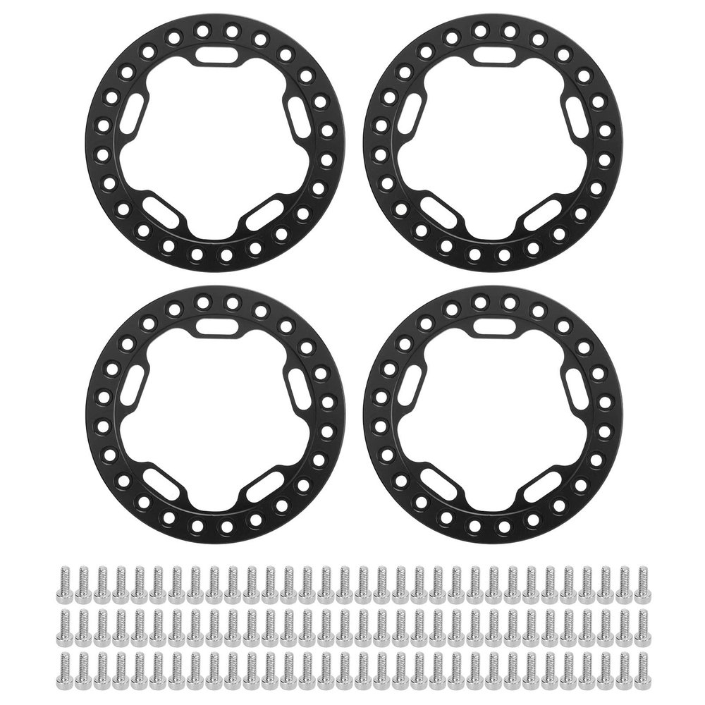 4pcs Wheel Outer Beadlock Ring 1.9 Inch Replacement Rings for 1/10 RC Cars Suitable Axial SCX10 90046 4 1.9 Inch Wheel Hubs (Black)