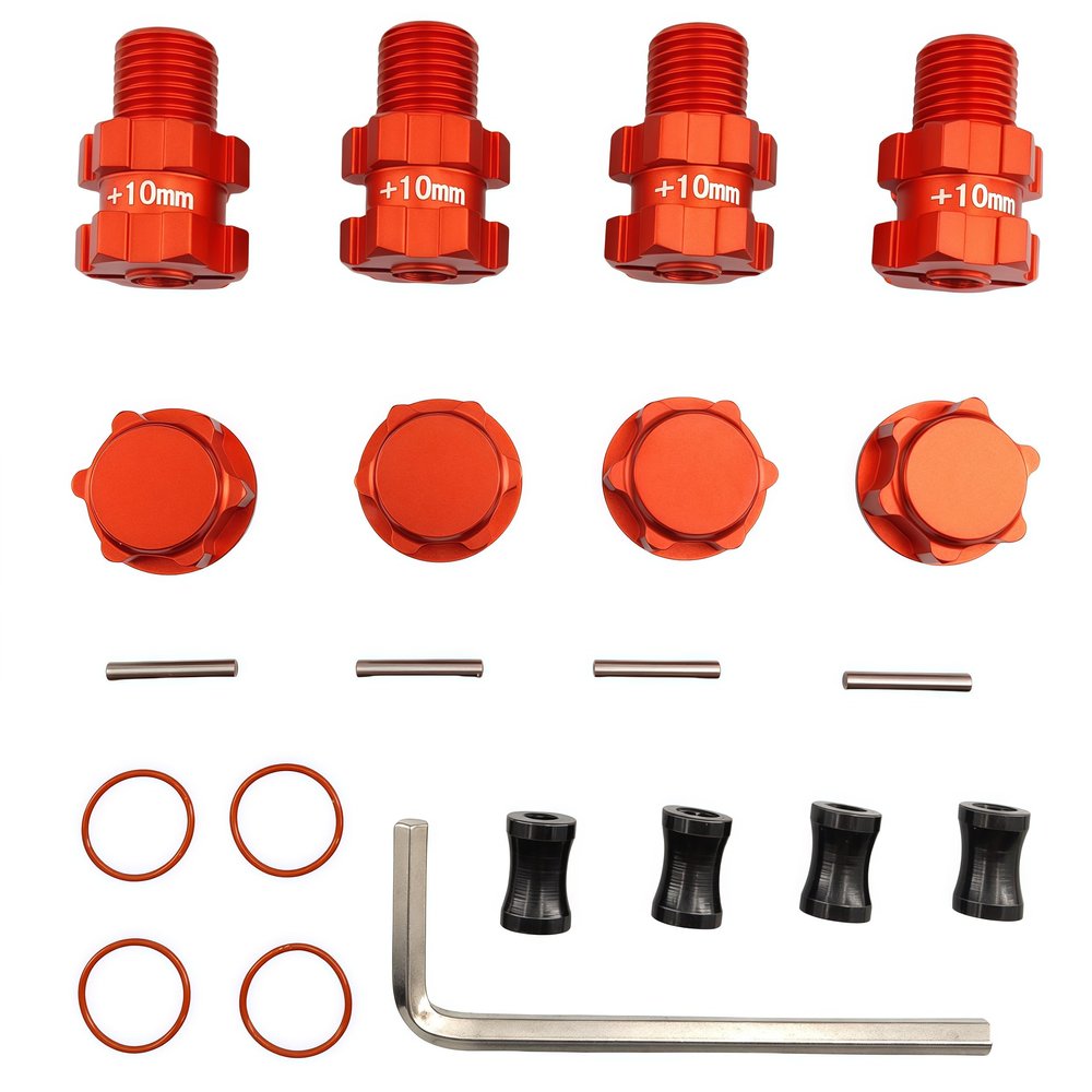 10mm Extended Wheel Hex Hub Adapter 14mm to 17mm  Aluminum Upgrade with Anti-Dust Cap Nuts  Compatible with ARRMA 1/10 3S Senton, Granite, Vorteks, Infraction, Big Rock, Vendetta (Red)