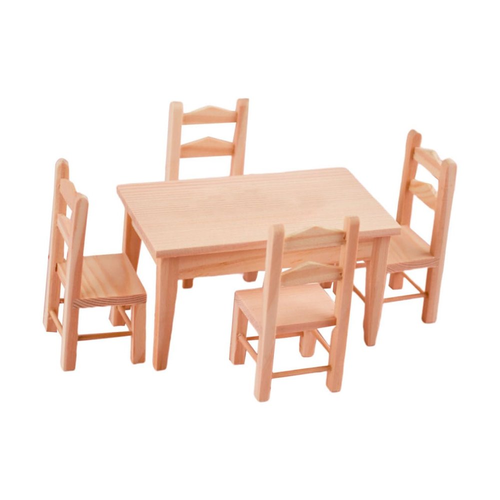 Abaodam 1set Mini Desk Chair Dollhouse Furniture Models for Playhouse Decoration Includes Table and Four Chairs for Projects and Photo Props Neat Design and Fine Workmanship
