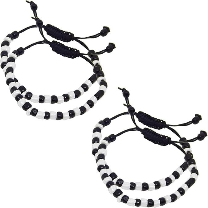 Baby Nazariya Bracelets, Set of 4, Adjustable, Cotton Thread, Black & White Beads