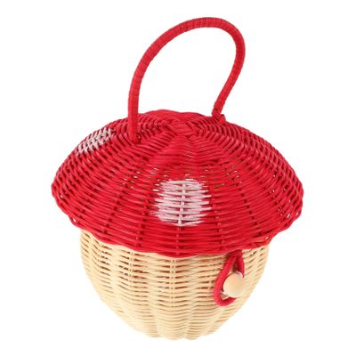 FUNNETOYU Storage Basket Girl Rattan Handbag Handwoven Mushroom Design Woven Basket for Boys and Girls Adorable Portable Decor for Photography Props and Snack Storage Random Bead Colors