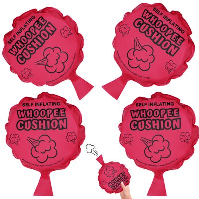 4E's Novelty 4-Pack Large Self-Inflating Whoopee Cushions, 7-Inch Whoopie Cushion Uses for Prank Cushion Toys for Kids & Adults, Durable Pink Whoopee Cushion Toy, Whoopie Pillows for Kids Fun
