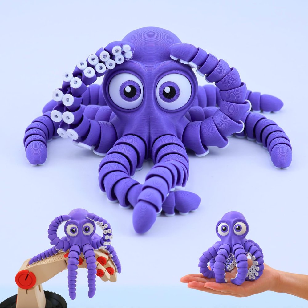 3D Printed Cute Octopus, 3D Printed Animal, Flexible Joint 3D Octopus, Home Office Classroom Decoration, Executive Desk Decoration (Purple)