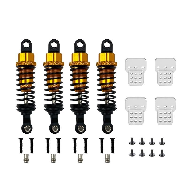 4Pcs Oil Filled Type Metal Shock Absorber with Shock Tower for WPL C14 C24 MN D90 D91 MN99 99s RC Car Adjustable Upgrade Parts(Gold)