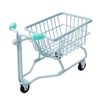 DimyFew Mini Shopping Cart Desktop Organizer Multiuse Photography Prop Office Organiser Children Push Cart Toy Mini Storage Basket, Blue