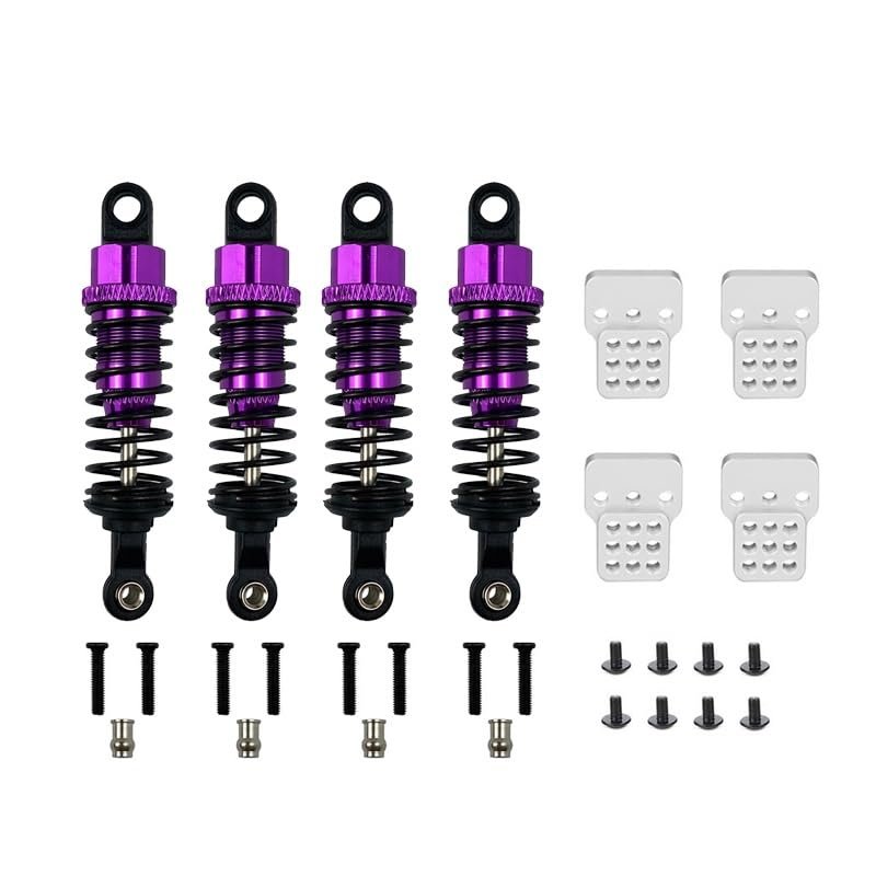 4Pcs Oil Filled Type Metal Shock Absorber with Shock Tower for WPL C14 C24 MN D90 D91 MN99 99s RC Car Adjustable Upgrade Parts(Purple)
