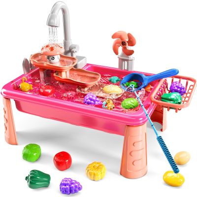 NIPLOOOW Kitchen Sink Toys Toddlers 3-5, Play Sink with with Electric Water Pump, Water Table for Kids Ages 4-8, Fishing Game Outdoor Toys Pretend Role Play Toys for Boys Girls 3 4 5 6 7 8