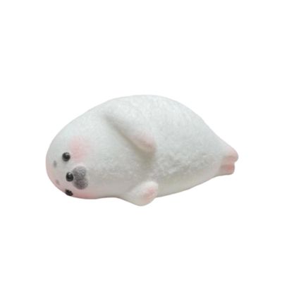 Furry Chubby Seal Squishy Squeezable Anxiety Stress Relief Sensory Fidget Toy (White)