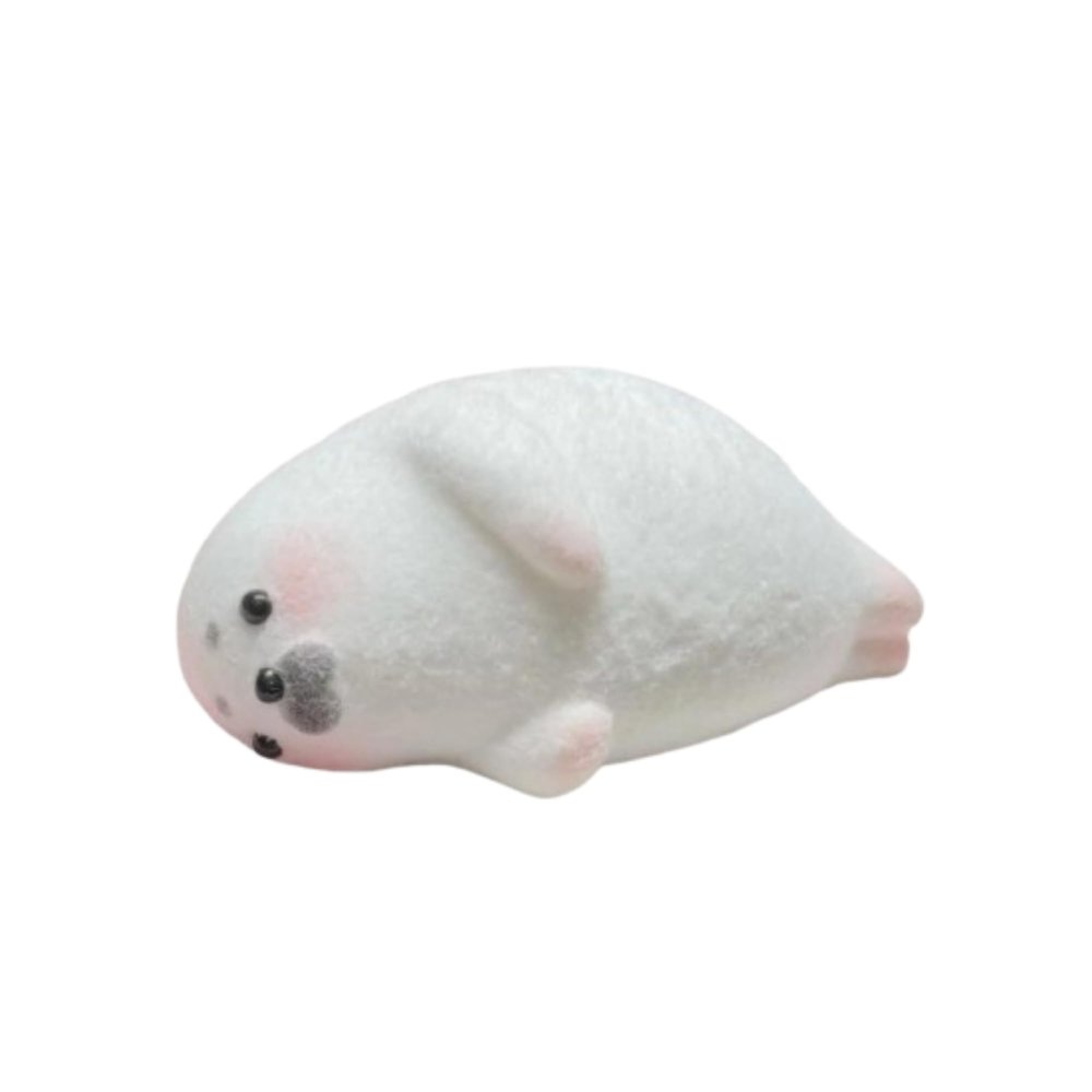 Furry Chubby Seal Squishy Squeezable Anxiety Stress Relief Sensory Fidget Toy (White)
