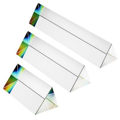 Adorylla 3pc Equilateral Crystal Prisms Set, 2.5 inch,4 inch and 6 inch Lengths Crystal Triangular Prism Optical Prisms Glass Physics Teaching Refracted Light Spectrum Rainbow Maker Photography Props
