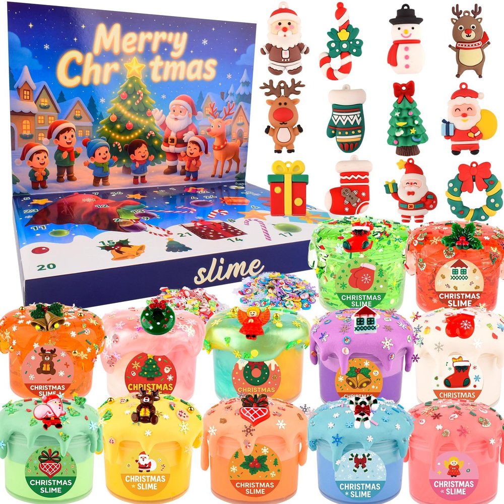 Christmas Slime Kit - Xmas Slime Non-Sticky, Soft, Stretchy, Slime Party Favors for Kids, Perfect for Christmas Stocking Stuffers, for Girls Boys
