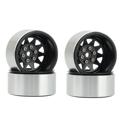 4PCS Deep Dish Wagon 1.9 Metal Beadlock Wheel Hub Rim for 1/10 RC Crawler Axial SCX10 90046 Traxxas TRX4 RC4WD D90(Black)