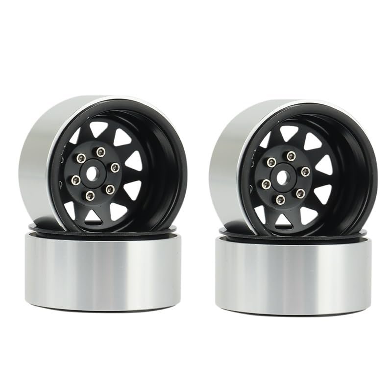 4PCS Deep Dish Wagon 1.9 Metal Beadlock Wheel Hub Rim for 1/10 RC Crawler Axial SCX10 90046 Traxxas TRX4 RC4WD D90(Black)
