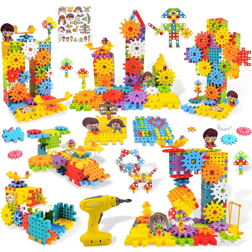 Besiciwiin 248PCS STEM Building Toys, Electric Gear Building Blocks Toys Set with Drill, Montessori Toddler Screw Toy, Kids Tool Set Construction Toy for Boys Girls Ages 4-8