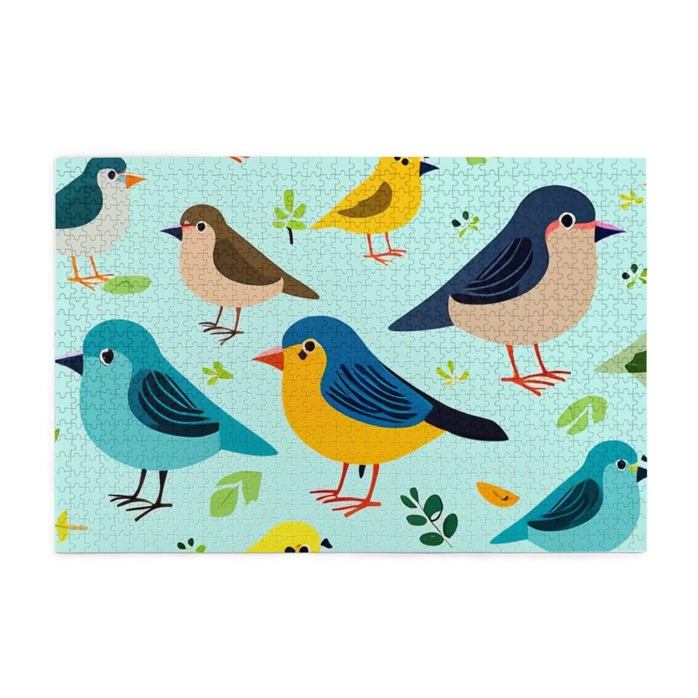 Cartoon Bird Print Funny Wooden Puzzles, Puzzles for Adults 1000 Pieces Home Wall Decor 29.5"x19.7" with Storage Box