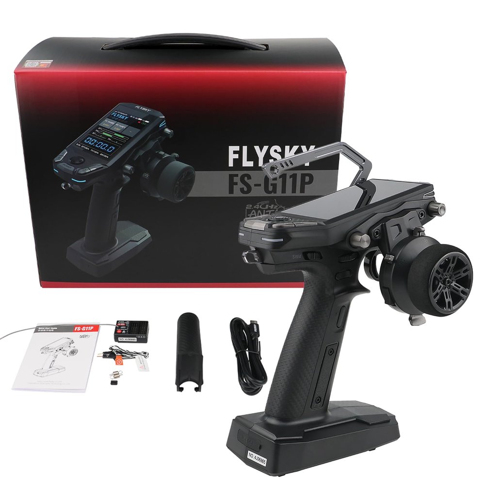 Authticar FS-G11P Flysky Transmitter, 2.4GHz 11CH Transmitter with FS-R11P Receiver Combo, IPS Display, Colorful Lighting Control, Ultra-Low Energy Consumption Suitable for ANT Models RC Toys