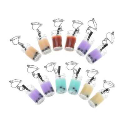 DEARMAMY 6pairs Mixed Earrings Cute Tea Cup Ear Clips for Parties Fashion Shows and Casual Wear Comfortable Dangle Ear Jewelry for Women