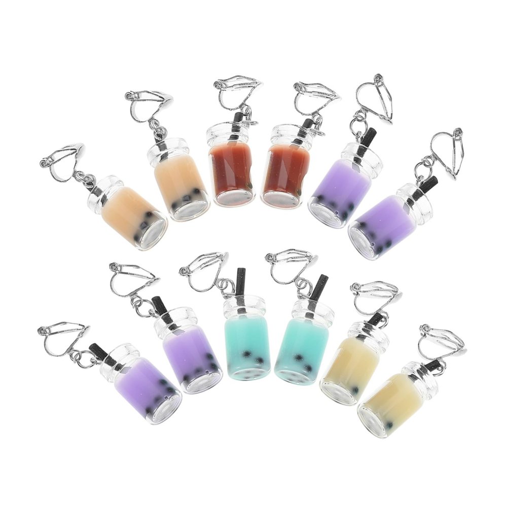DEARMAMY 6pairs Mixed Earrings Cute Tea Cup Ear Clips for Parties Fashion Shows and Casual Wear Comfortable Dangle Ear Jewelry for Women