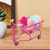 DimyFew Mini Shopping Cart Desktop Organizer Multiuse Photography Prop Office Organiser Children Push Cart Toy Mini Storage Basket, Rose Red view 2
