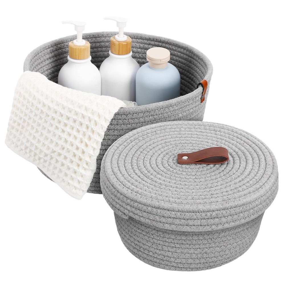 ABOOFAN 2pcs Woven Storage Baskets Neutral Organizing Bins Lid for Home Nursery Laundry