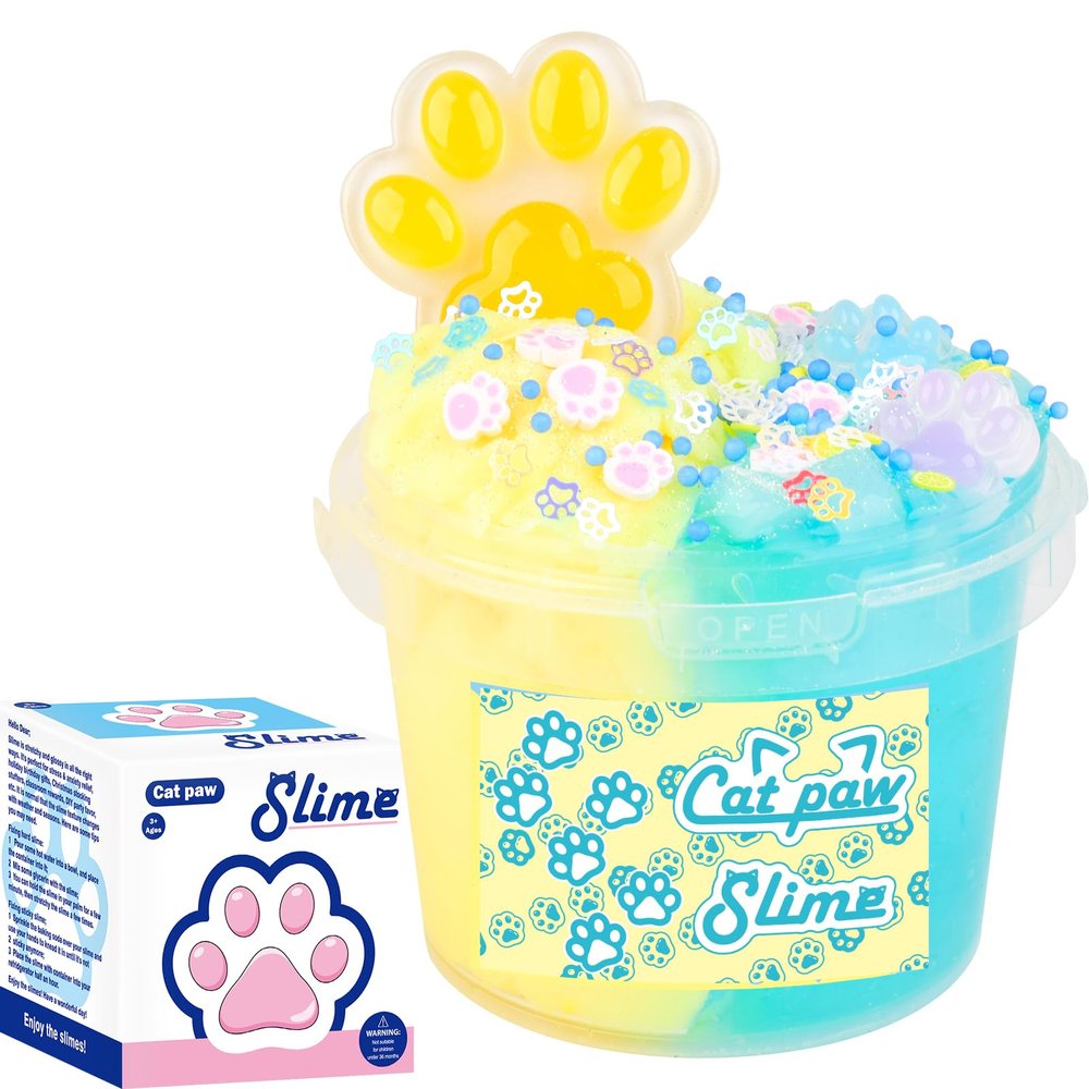Blue Cat's Paw Cloud Slime Kit, with Fun Cat's Paw Slime Add Ins, Soft Non-Sticky, Fidget Toys Scented Slime Kit for Kids, Birthday Gifts for Boys & Girls, Classroom Rewards (300 ml)