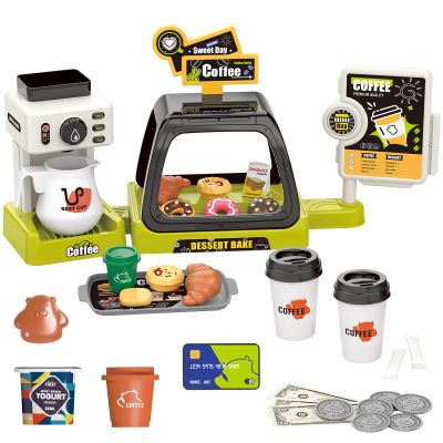 Lonfypeng Kids Coffee Maker Play Set: Coffee, Cash Register, Play Food (Coffee, Donuts, Cookies, Egg Tarts, Croissants), Play Money - Educational Toy Kitchen Ages 3+