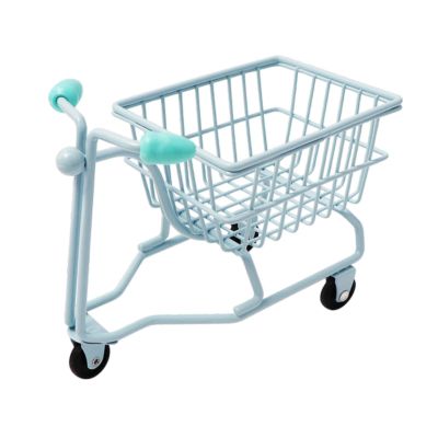 Ioensy Miniature Shopping Cart Mini Storage Basket,Office Organiser,Creative Desktop Organizer Children Push Cart Toy Girls Gift, Blue