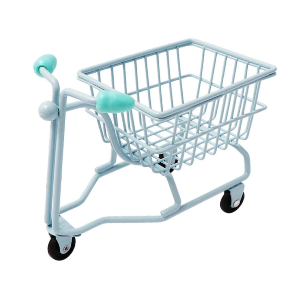 Ioensy Miniature Shopping Cart Mini Storage Basket,Office Organiser,Creative Desktop Organizer Children Push Cart Toy Girls Gift, Blue