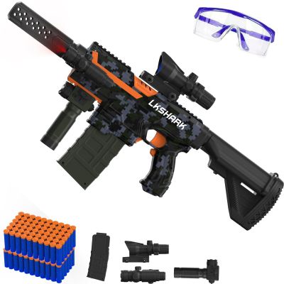 Automatic Toy Foam Blaster Sniper with Scope, Electric Toy Gun Dart Blaster with 120 Foam Darts for Guns, IR, Flashlight, Goggles, Air Pocket Technology Outdoor Shooting Game Kids Toys for 8-12-Black