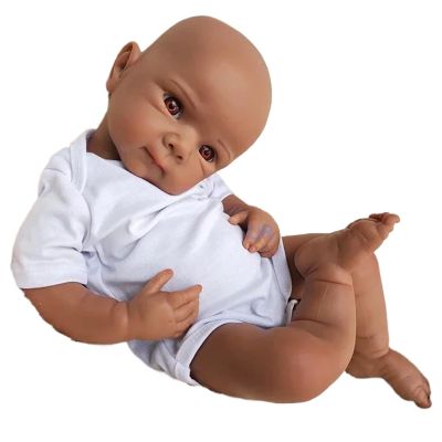 19 inch Realistic Silicone Reborn Baby Girl, not Vinyl Soft Full Body Newborn Doll Present Collectible (Unpainted, Dark Color)