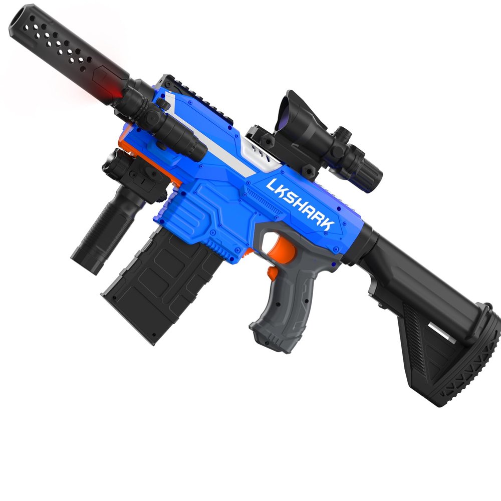 Automatic Toy Foam Blaster Sniper with Scope, Electric Toy Dart Blaster with 120 Foam Darts for Guns, IR, Flashlight, Goggles, Air Pocket Technology Outdoor Shooting Game Kids Toys for 8-12-Blue