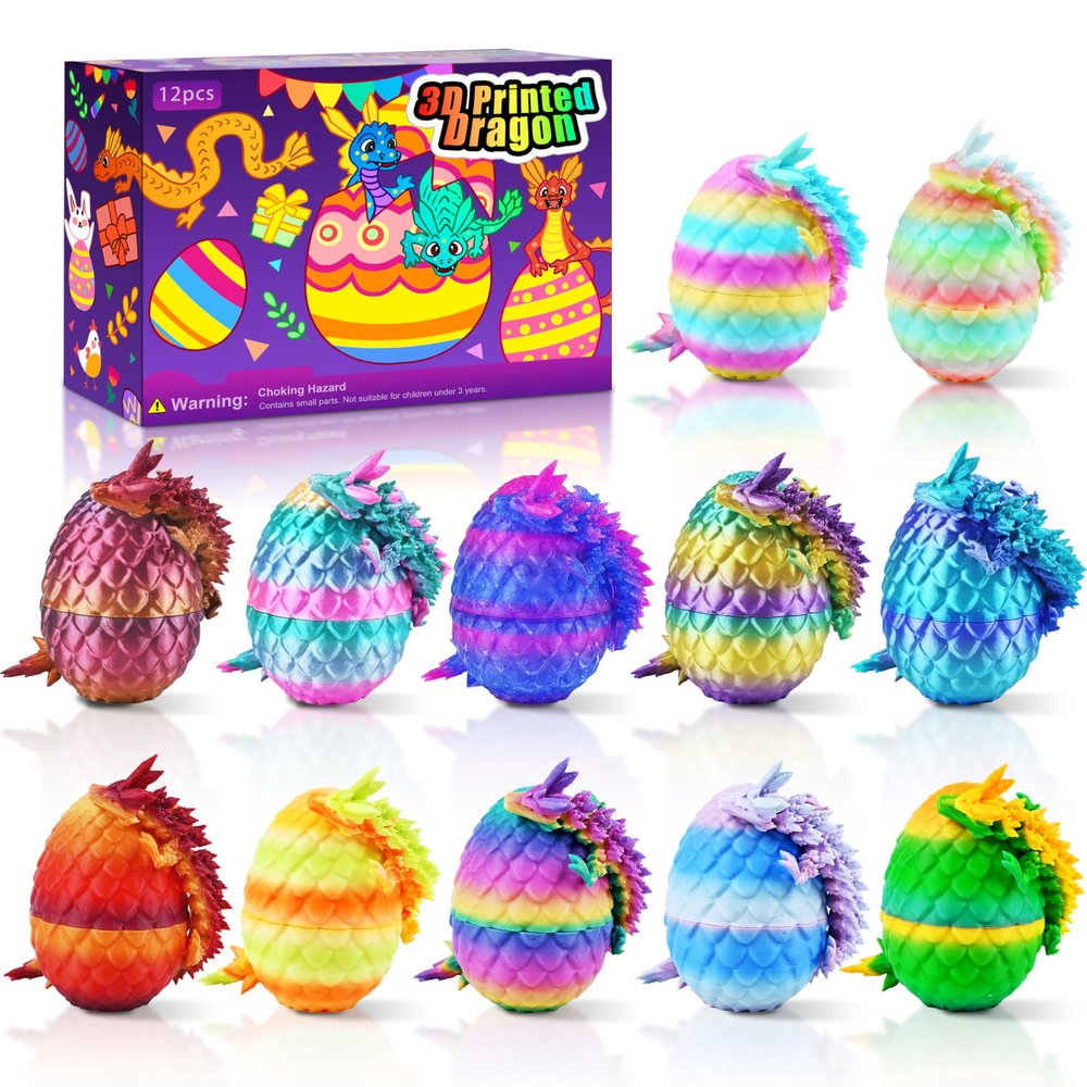 Impossmaker 12PCS 3D Printed Dragon Eggs with Dragon Inside, Unique Fun Gifts Cool Stuff Cool Gadgets for Men Teens Boy Gifts, Mini Articulated Easter Basket Essentials for Kids