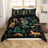 jejeloiu Jungle Duvet Cover Toddler Size Lion Tiger Deer Bedding Set for Kids Vinatge Botanical Tree Comforter Cover(No Comforter) Wild Animals Green Black Zipper Closure All Season Lightweight view 2